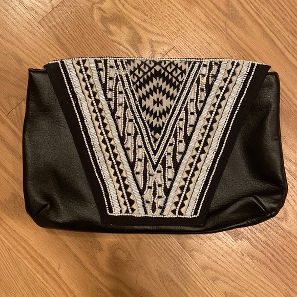 Big Buddha Handbags - Big Buddha black with white beading envelope clutch